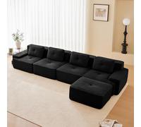 Bladez Canapé-lit d'angle modulaire en forme de L avec tabouret, confort et soutien du siège bas, sans montage, mousse 32D, hautement élastique, pour le salon, noir, 4 places + 1