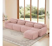 Bladez Canapé-lit d'angle modulaire en forme de L avec tabouret, moderne de luxe en peluche Boneless, sans montage, coussin cloud, assise extra profonde pour le salon, rose, 4 places + 1