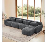 Bladez Canapé-lit d'angle modulaire en forme de L avec tabouret, moderne de luxe en peluche Boneless, sans montage, coussin cloud, siège extra profond pour le salon, gris, 4 places + 1