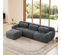 Bladez Canapé-lit d'angle modulaire en forme de L avec tabouret, moderne de luxe en peluche Boneless, sans montage, coussin cloud, siège extra profond pour le salon, gris, 3 places + 1