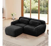 Bladez Canapé-lit d'angle modulaire en forme de L avec tabouret, moderne de luxe en peluche Boneless, sans montage, coussin cloud, siège extra profond pour salon, noir, 2 places + 1