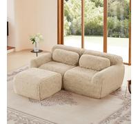 Bladez Canapé-lit d'angle modulaire en forme de L avec tabouret, moderne en peluche de luxe Boneless, sans montage, canapé rembourré, nuage, siège extra profond pour salon, kaki clair, 2 places + 1