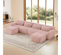 Bladez Canapé-lit d'angle modulaire en forme de U avec tabouret, moderne de luxe en peluche Boneless, sans montage, canapé rembourré, nuage, siège extra profond pour le salon, rose, 4 places + 2