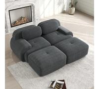 Bladez Canapé-lit moderne en tissu côtelé modulaire avec pouf ottoman, sans montage, canapé rembourré Cloud avec fonction de sommeil, pour salon (Gris, 2 places+2)
