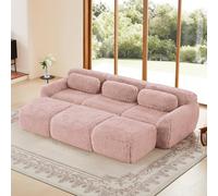 Bladez Canapé-lit modulaire avec tabouret - En peluche moderne - Sans montage - Sans montage - Cloud - Avec fonction sommeil - Siège extra profond pour salon - Rose - 3 places + 3