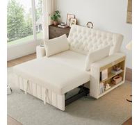 Bladez Canapé-lit multifonction en chenille avec espace de rangement et fonction sommeil, dossier réglable en 3 positions, port de charge USB, porte-gobelet et coussin, canapé 2 places, beige