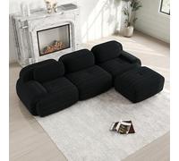 Bladez Canapé moderne en corde 3 places Sofa Modulaire canapé d'angle en forme de L avec pouf ottoman, sans montage, canapé Cloud combinable, pour salon (Noir, 3 places+1)