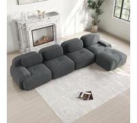 Bladez Canapé moderne en corde 4 places Sofa Modulaire canapé d'angle en forme de L avec pouf Ottoman, Sans montage, canapé Cloud combinable, pour salon (Gris, 4 places+1)