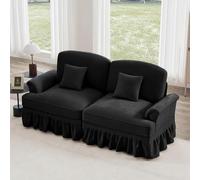 Bladez Canapé modulaire 2 places de style médiéval moderne avec accoudoirs et volant amovible, tissu chennille confortable, pieds en bois, canapé rembourré cloud, pour salon, noir, 2 places