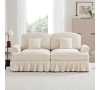 Bladez Canapé modulaire 2 places de style médiéval moderne avec accoudoirs et volant amovible, tissu chennille confortable, pieds en bois, canapé rembourré cloud, pour salon, blanc, 2 places