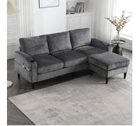 Bladez - Canapé Modulaire 4 Places en Chenille, Canapé Droit avec Pouf Coffre de Rangement, Porte-Gobelets et Poches - Gris
