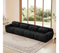 Bladez Canapé modulaire, 4 places, en peluche, sans montage, moderne, assise extra profonde, doux, mousse hautement élastique, pour salon, noir, 4 places