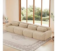 Bladez Canapé modulaire, 4 places, en peluche, sans montage, moderne, assise extra profonde, doux, mousse hautement élastique, pour salon, kaki clair, 4 places