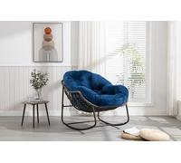 Bladez Chaise à bascule d'extérieur en rotin avec coussin rembourré, chaise rectangulaire confortable pour patio, jardin, balcon, porche et salon - Chaise de salon en osier toutes saisons (bleu marine