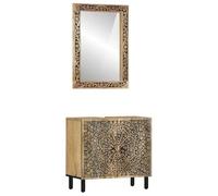 Bladez Ensemble de 2 meubles de salle de bain en bois massif mangue avec finition naturelle et verre - Ensemble d'armoires de salle de bain de qualité supérieure pour des espaces élégants - Durable et