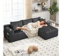 Bladez Ensemble de canapés modulaires modernes avec méridienne et 2 places, housse en velours côtelé doux, avec 5 coussins, poches latérales et porte-gobelets, combinaison DIY, canapés pour le salon