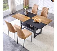 Bladez Ensemble de table à manger moderne, rectangulaire, avec espace de rangement, 4 chaises en tissu technologique, moderne, pour salle à manger, cuisine, 4 à 6 personnes, marron, 4 chaises et 1