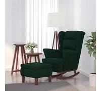Bladez Fauteuil à bascule, à oreilles, en velours vert foncé et bois massif, fauteuil suspendu confortable pour salon, balcon ou jardin, durable et confortable
