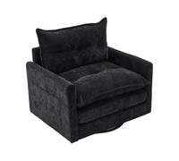 Bladez Fauteuil lounge pivotant à 360° avec accoudoirs, canapé rembourré, fauteuil relax en tissu chenille, grand canapé simple, style moderne, avec coussin, pour salon, chambre à coucher (noir)