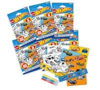 BLADEZ Hot Wheels Toyz Lot de 6 autocollants pour loisirs créatifs avec autocollants et coloriages - Mini scène de cartes et stylos - Autocollants parfaits pour les enfants pour les sacs de fête