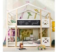 Bladez - Lit cabane superposé 90x200 cm Lit d'enfant en bois massif avec tableau noir intégré, échelle - Blanc & naturel