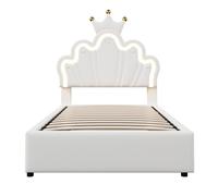 Bladez Lit capitonné, 90 x 200 cm, avec bande lumineuse LED et espace de rangement hydraulique, en forme de couronne, en rose, blanc