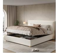 Bladez - Lit coffre 180x200 cm lit rembourré lit double avec hydraulique et rangement, bouclé pour adulte - blanc
