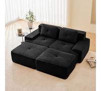 Bladez Loveseat Canapé-lit modulaire en velours avec tabouret ottoman Canapé de salon avec confort et support d'assise bas, sans montage, mousse 32D, hautement élastique, sans boneless, noir, 2 places