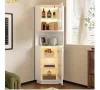 Bladez - Meuble étagère d'angle avec éclairage LED - Meuble salle de bain à 2 portes et étagères ouvertes - 45x45x166,5 cm - Blanc