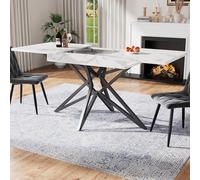 Bladez Table à manger extensible pour 6 à 8 personnes, 120-160 x 80 cm, moderne, pieds en forme d'étoile, pieds en fer, plateau en bois avec motif marbré, rectangulaire (blanc)