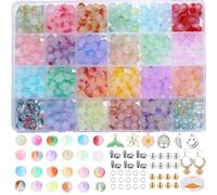 BLAESIFF Lot de 743 perles rondes de 8 mm pour bracelets - 24 couleurs - Perles en verre à enfiler - Perles rondes multicolores pour la fabrication de bijoux et le bricolage - Avec perles d'espacement