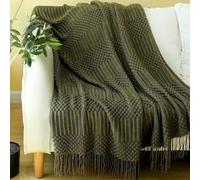 Blagic Couverture tricotée pour canapé, lit et canapé. Couverture Super Douce avec Pompons, pour randonnée, 127 x 152,4 cm, légère et Confortable, décoration d'intérieur