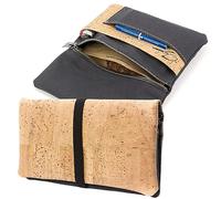 Blague à Tabac à Rouler en Cuir Végan - Compartiments pour briquet, filtres et Porte-papiers - Porte-tabac zippé- Fabriqué en UE - Idée cadeau pour les Fumeurs - by SIMARU (Anthracite Clair & Beige)