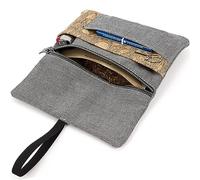 Blague à Tabac à Rouler en Cuir Végan - Compartiments pour briquet, filtres et Porte-papiers - Porte-tabac zippé- Fabriqué en UE - Idée cadeau pour les Fumeurs - by SIMARU (Gris & Raizes)