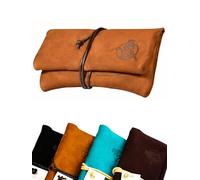 Blague à Tabac SEÑOR BOBO avec Compartiment pour filtres - Cuir Nubuck véritable - Faite Main en Allemagne- Pochette pour Tabac à Rouler (Marron)