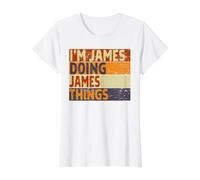 Blague d'anniversaire Amusante avec Inscription « I'm James Doing James Things » T-Shirt Graphique avec Valeur, Femme, Blanc, XL