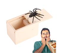 Blague d'araignée dans une boîte - Jouet avec une araignée Faux A dans une boîte en bois, blague réaliste avec araignée cachée | Frayeur drôle avec araignée en caoutchouc souple pour amis et collègues