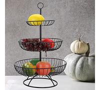 Blaihild Assiette de Fruits à 3 Niveaux, Panier de Rangement en Fer de Conception Creuse Moderne pour le Salon de Cuisine, avec Peinture à Haute Température Antirouille, pour la Vaisselle (BLACK)