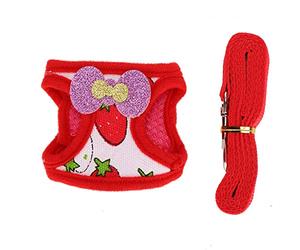 Blaihild Ensemble Harnais et Laisse pour Lapins Réglables et Respirants pour Lapins de 0,5 à 2,5 Kg S M L - Sangle de Poitrine à Quatre Points avec Motif Fraise, Ajustement Confortable pour Les (S)