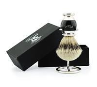 Blaireau de rasage moderne silvertip en poils de blaireau de grande qualité avec support de brosse Noir/argenté