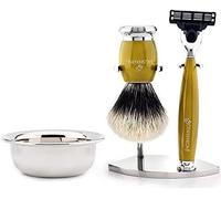 Blaireau de rasage Silvertip en poils de blaireau à 3 bords avec support en acier inoxydable et bol doré Jag Shaving