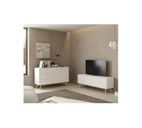 BLAJK - Pack Salon Scandinave Meuble TV 4 Portes + Buffet 140cm Pin Naturel et Blanc - MARCKERIC_Pack