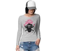 BLAK TEE Femme Biker Skull Illustration T- Shirt Manche Longue M