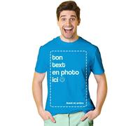BLAK TEE - Tee Shirt Personnalisable Homme - T Shirt Personnalisé avec Votre Texte et Photo - Cadeau Personnalisé Homme - T-Shirt Personnalisé Devant et Derri?re Bleu Azur XL