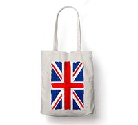 BLAK TEE Union Jack Hand Painted Grunge United Kingdom UK Flag Organic Cotton Reusable Shopping Bag Natural
