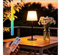 Blakapoo Lampe de Table Solaire D'extérieur Rechargeable, Chaude et RGB à Intensité Variable, Lampe de Table Solaire Portable Avec Capteur de Lumière et Télécommande pour Jardin, Terrasse, Camping