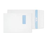 Blake Premium Secure C4 324 x 229 mm 125 g/m² Enveloppes à Soufflet Résistant Aux Déchirures Pochettes Bande Adhésive Fenêtre (TR9901) Blanc - Boîte de 100