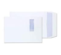 Blake Purely Packaging B4 350 x 250 x 25 mm 140 g/m² Enveloppes Pochettes à Soufflet Bande Adhésive Fenêtre (41062W) Blanc - Boîte de 125