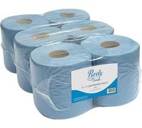 Blake & White Purely Smile Lot de 6 rouleaux d’essuie-tout double épaisseur pour distributeur à dévidage central 400 feuilles Bleu