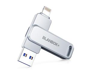 BLANBOK+ Certifié Apple MFI Clé USB 128Go pour iPhone, Photo Stick Lighting, USB C Stockage Externe, Compatible avec iPhone,iPad Mac Type C et PC
